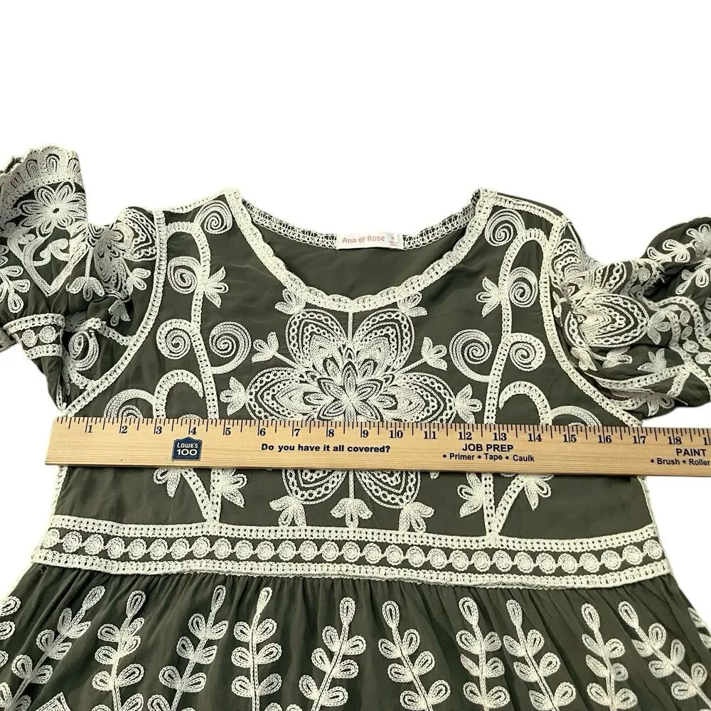 Ana And Rose Floral Embroidered Babydoll Blouse Size S/M Boho Bell Sleeve Flowy - Picture 4 of 7